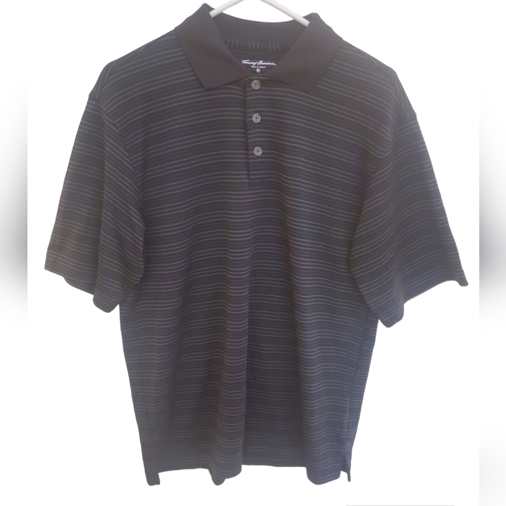 Tommy Armour Dri Logic Polo Golf Shirt Mens Sz M Short Sleeve Black Gray‎ Stripe